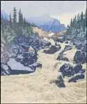 Above Lake Louise by Walter J. Phillips, colour woodcut, sold May 2003