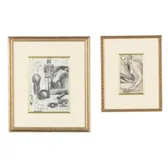 Two Figure Sketches (two works) by Wes Crawley, The first a charcoal and colored chalk on paper, sold Oct 2026