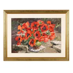 Still Life with Red Poppies by Edgar Vinters, Oil on panel, sold Oct 2026