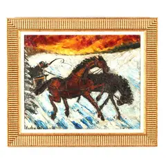 Expressionist Landscape with Horse Drawn Sled by Sacha de Pouchala, Oil on canvas, sold Oct 2026