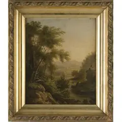 Landscape by John W. A. Scott, Oil on artist's board, sold Sep 2009