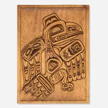Raven Who Stole the Sun by Richard Thomas, 1979, red cedar, sold Sep 2026