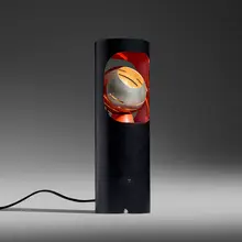 Table lamp, model 13068 by Angelo Lelii, c.1964, matte chrome-plated brass and steel, lacquered brass, sold Sep 2026