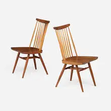 New chairs, pair by George Nakashima, 1978, cherry, hickory, sold Sep 2026