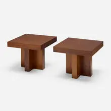 Occasional tables, pair by Milo Baughman, c. 1965, walnut, sold Aug 2021