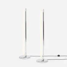 Tube Light floor lamps, pair by Eileen Gray, chrome-plated steel, flourescent tube, sold Aug 2021