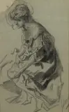 Femme assise by Jules Chéret, Dessin au fusain noir, traces de signature en bas à droite, sold Jun 2018