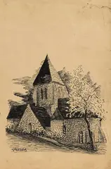 Eglise de campagne by Ferdinand Desnos, Dessin à l'encre, signé en bas à gauche, sold Jun 2018