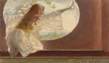 Chrysis enfant regardant le lac de Génézareth par la fenêtre by Carlos Schwabe, Aquarelle gouachée sur trait de crayon, sold Sep 2018