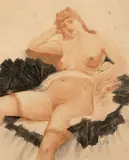 Femme nue alanguie by Félicien Rops, Gravure à la manière de la sanguine, rehaussée au fusain, sold Sep 2018