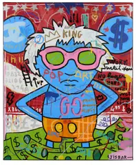 Pop Icon, 2018 by Jisbar, Huile, acrylique, aérosol, pastel gras et marker sur toile, sold Jun 2018
