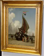 Figures by a beached fishing boat by August Jernberg, sold Jan 2011