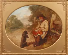 A countryman's lunch, with begging dog by Alfred H. Green, oil on canvas (oval), sold Jan 2011