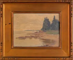 Maine coastline by Frank A. Bicknell, oil on board, sold May 2012