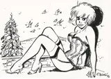 François WALTHÉRY by François Walthéry, Encre de Chine et crayon pour une étude de l’héroïne en corset. Signé et daté « 86 »., sold Nov 2018