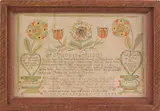 Fraktur on laid paper for Johannes Jung by Daniel Schumacher, ink and watercolor, sold Nov 2011