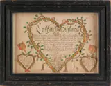 Fraktur birth certificate for Catharina Bielmann by Daniel Schumacher, ink and watercolor, sold Nov 2011