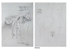 A worksheet of sketches for 'The Stones of Venice', obverse, a foliated capital, reverse capitals and sections of capitals, by John Ruskin, sold Jul 2010
