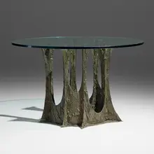 Stalagmite dining table, model PE 102 by Paul Evans, c. 1970, bronzed resin over steel, glass, sold Sep 2026