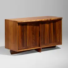 Special-order Cabinet by George Nakashima, 1972, Persian walnut, East Indian rosewood, American black walnut, sold Sep 2026
