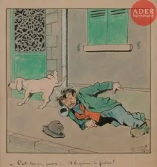 LE RÊVE DE LACUITE by Benjamin Rabier, 1907, Encre et aquarelle, sold Sep 2018