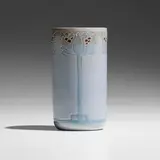 Vase with stylized lotuses by Arthur Eugene Baggs, 1908-20, glazed earthenware, sold Feb 2023