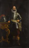 Portrait of Ascanio Costaguti, full-length, in a suit of armour, standing in an interior by Italian School, oil on canvas, sold Jan 2010
