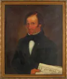 Portrait of a gentleman holding a newspaper by American School, oil on canvas, sold Sep 2008