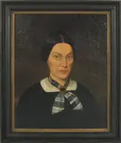 Portrait of a woman wearing a black dress by American School, oil on canvas, offered Sep 2008