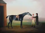 Racehorse with rider and groom by Daniel Clowes, Oil on canvas, offered Nov 2009