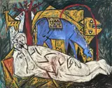L'Ascèse by K. Benfredj, Huile sur toile, signée, titrée et datée au dos "L'ascese 04.1985", sold Oct 2018
