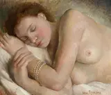 Nu endormi au bracelet de perles - Circa 1920 by Vera Rockline, Huile sur toile, sold Oct 2018