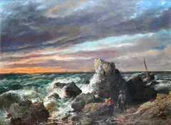 'Off the Island of Portland. The Evening after the Storm. "Crab Catching"', by Alfred H. Green, offered Jul 2009