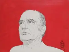 Portrait de François Mitterrand by Raymond Moretti, 1981, Fusain sur fond de gouache rouge sur carton, sold Apr 2018