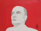 Portrait de François Mitterrand by Raymond Moretti, 1981, Fusain sur fond de gouache rouge sur carton, sold Apr 2018