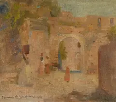 Figures beside town walls by William Gerard Barry, sold Jun 2009