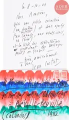 Composition rouge bleue verte by Jean Cortot, Aquarelle sur enveloppe, sold Mar 2018