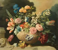 Still life of flowers in a classical vase by Pieter Casteels III, offered Mar 2009