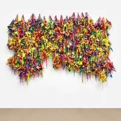 Slippers by Hassan Sharif, 2016, ready-made sandals, wood and cotton thread, sold Oct 2026