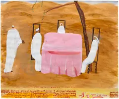 Syriana by Rose Wylie, 2018, acrylic and paper collage on paper, sold Oct 2026