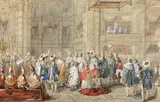 Le sacre de Charles X à Reims by baron Gérard François Pascal Simon, Aquarelle gouachée sur trait de crayon noir, sold Mar 2017