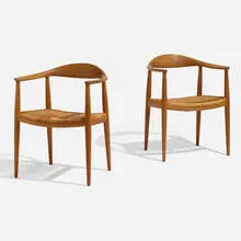 The Chairs, pair by Hans J. Wegner, 1949, teak, cane, sold Nov 2020