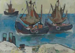 Kutter by Willy Robert Huth, 1967, Öl auf Leinwand, sold Oct 2023