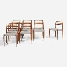 dining chair, set of ten by Niels O. Møller, c. 1976, rosewood, suede leather, sold Nov 2020