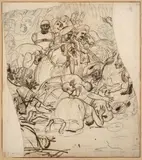 Etudes pour Bonaparte pardonnant aux révoltés du Caire. Recto : Groupe de personnages arabes agenouillés ; Verso : Bonaparte à cheval by Gros Antoine-Jean Gros, Plume et encre brune sur trait de pierre noire, rehaut à la plume de roseau et lavis d'encre, sold Mar 2017
