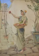 Young girl with basket of pomegranites, signed, watercolour,55 x 38cm (21 5/8 x 14 15/16in). by William Wardlaw Laing, sold Jan 2009