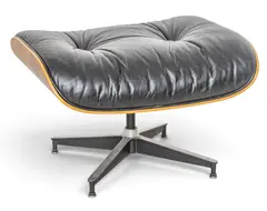 for Herman Miller (American) Black Leather Wood and Steel Ottoman 20th Cent., Depth 21" 1 PC by Charles and Ray Eames, sold Oct 2026