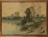 Au bord de l'etang by Hippolyte Jean Adam Gide, 1916, Aquarelle, sold Mar 2021