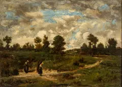 Barbizon School by Jules Dupré, Oil on Mahogany Panel Women in Landscape, sold Oct 2026