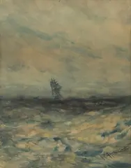 Clipper Ship in Stormy Seas by Robert Hopkin, circa 1900, Watercolor on Paper, offered Oct 2026